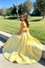 Pretty Yellow Square Neck Ruffle Sleeves Long Prom Dress,Evening Party Dress,OLP2359