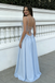 Elegant Light Blue Corset Prom Dress with Pearl Bust Plus Elegant Ruffle Straps,OLP2033