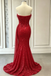 Sexy Red Sequin Mermaid Prom Dress Strapless High Slit Floor Length Evening Gown,OLP2277
