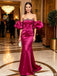 Modern Hot Pink Beaded Off-the-Shoulder Satin Mermaid Prom Dress,OLP2266