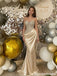 Stunning Champagne Mermaid Prom Dress Crystal Corset Draped Satin Skirt,OLP2281