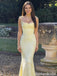 Elegant Yellow Mermaid Prom Dress Bow Shoulder Tie Straps Cowl Neck Formal Gown,OLP2151