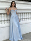 Elegant Light Blue Corset Prom Dress with Pearl Bust Plus Elegant Ruffle Straps,OLP2033