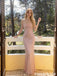 Sparkling Pink Sequin Mermaid Prom Dress Square Neck Thin Straps Gown,OLP1990