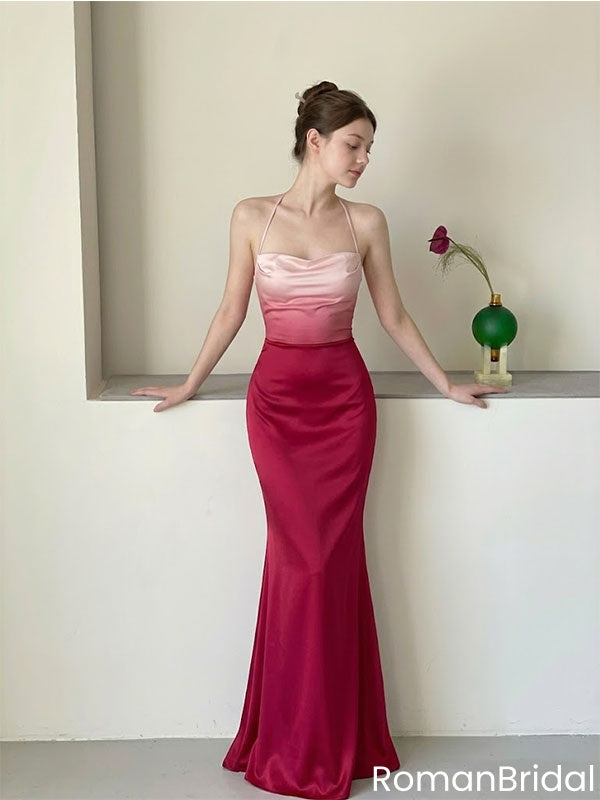 Modern Red Satin Mermaid Evening Gown Classy Cowl Neck Sleeveless Prom Dress,OLP2313