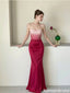 Modern Red Satin Mermaid Evening Gown Classy Cowl Neck Sleeveless Prom Dress,OLP2313