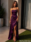 Modern Sexy Purple Satin Prom Dress High Slit Floor Length Classy Evening Gown,OLP2293