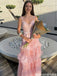 Pretty Pink Tiered Ruffle Tulle Prom Dress Lace Bodice Sleeveless Maxi Gown,OLP2145