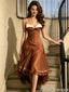 Vintage Unique Brown High Low Prom Dress with White Lace Bodice,OLP2184