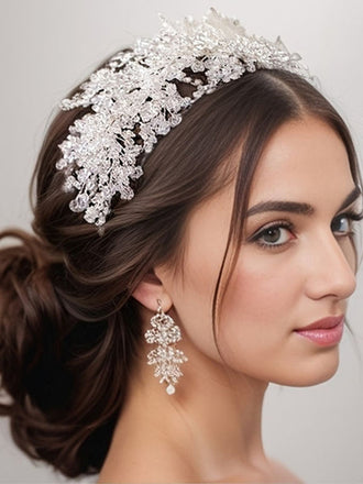 Handmade Crystal Beading Hairband Wedding Headband Luxury Silver Headband