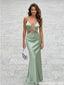 Sexy Satin Maxi Prom Dress Sleeveless V Neck Open Back Evening Gown,OLP2311