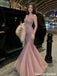 Stunning Pink Beaded Mermaid Prom Dress Modern Scoop Neck Floor Length Gown,OLP2285