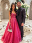 Modern Hot Pink Sparkly A-Line Prom Dress with Sweetheart Bow Neckline,OLP2240