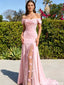 Romantic Off-the-Shoulder Sweetheart Ruched Pink Prom Gown with Floral Leg Slit,OLP2188