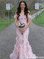 Glamorous Off-the-Shoulder Pink Sequin Mermaid Prom Dress with 3D Floral Accents,OLP1882