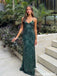 Sexy V-Neck Sequin Leaf Pattern Mermaid Prom Dress in Dark Green,OLP2342