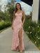 Sexy Sweetheart Pink Floral Applique Prom Dress High Ruffle Slit Gown,OLP2139