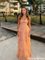 Modern Peach Pink Strapless Tiered Chiffon Long Prom Dress for Party,OLP2330