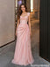 Elegant Pink Cowl Neck Ruffle Prom Dress A-Line Evening Gown,OLP2220