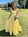 Pretty Yellow Square Neck Ruffle Sleeves Long Prom Dress,Evening Party Dress,OLP2359