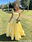 Pretty Yellow Square Neck Ruffle Sleeves Long Prom Dress,Evening Party Dress,OLP2359