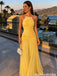 Unique Yellow 3D Floral Halter Prom Dress Pleated Chiffon A-Line Maxi Gown,OLP2014