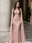 Sexy Dusty Rose Lace Mermaid Prom Dress with Unique Detachable Chiffon Cape ,OLP2340