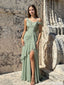 Sexy Sage Green One-Shoulder Slit Chiffon Modern Prom Dress,OLP2346
