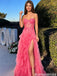 Hot Pink Prom Dress Sweetheart Corset Lace Tulle Tiered Ruffle Slit Floor Length,OLP2247