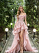 Sparkly Pink High Low Prom Dress Off Shoulder Sequin Ruffle Tulle Gown,OLP2199