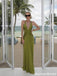 Modern Olive Green Deep V Neck Sleeveless Maxi Prom Dress Sexy Ruched Chiffon Gown,OLP2384