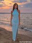 Sexy Blue Sequin Halter Bodycon Gown Stunning Slit Prom Dress,OLP2343