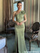 Sexy Modern One Shoulder Mermaid Prom Dress Sage Green Satin Floor Length,OLP2325