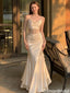 Modern Champagne Satin Mermaid Prom Dress Cowl Neck Beaded Waist Elegant Gown,OLP2320