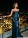 Strapless Navy Blue Mermaid Prom Dress Sparkly Ruched Corset Bodice Evening Gown,OLP2255