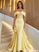 Elegant Pale Yellow Off-the-Shoulder Mermaid Prom Dress with Corset Bodice,OLP2244