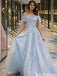 Sparkly Off Shoulder Light Blue Ball Gown Prom Dress Beaded Tulle,OLP1932