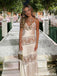 Elegant White Lace Satin Slip Prom Dress Sexy V-Neck Spaghetti Strap Gown,OLP1857