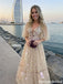 Fancy V-Neck Bishop Sleeve A-Line Floor-Length Tulle Prom Dress with Floral Embroidery,OLP2351