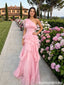 Sexy One Shoulder Pink Chiffon Prom Dress with Elegant Ruffle Layers ,OLP2235