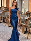 Classy Royal Blue One Shoulder Mermaid Prom Dress with Ruched Satin Bodice,OLP2243