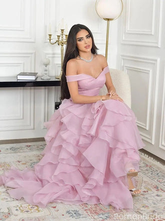Elegant Pink Off-Shoulder Sleeveless A-Line Long Prom Dress Ideas, Evening Party Dresses ,OLP1181