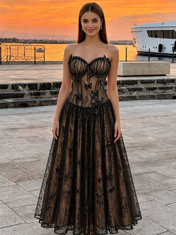 Beautiful Lace Prom Dress with Butterflies Romantic Sweetheart A Line Gown,OLP2230