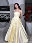 Elegant Yellow Spahetti Strap A-Line Long Prom Dress Ideas, Evening Party Dresses , OLP1238