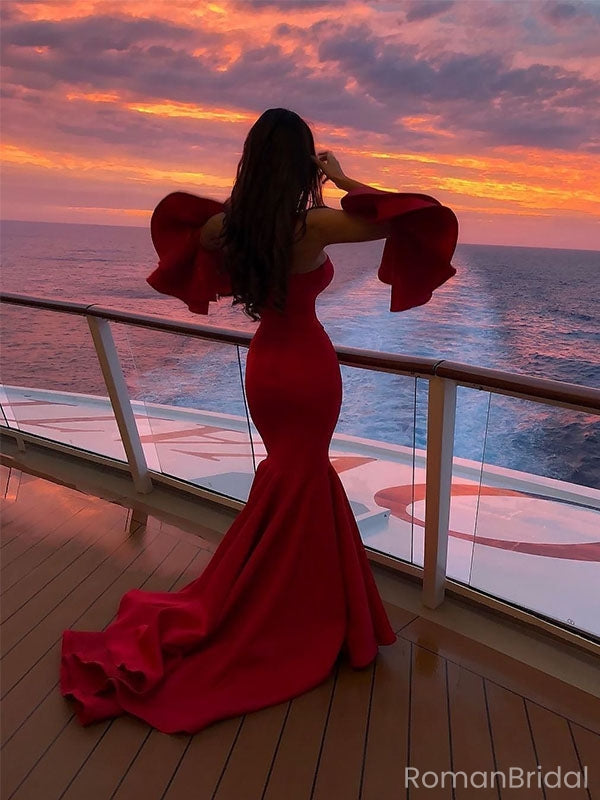 Unique Burgundy Off-Shoulder Mermaid Long Prom Dress Ideas, Evening Party Dresses, OLP1649