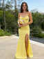 Classy Yellow Strapless Prom Gown with Sweetheart Neckline and Side Slit Mermaid Style,OLP1751
