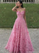 Elegant Strapless Pink Lace Prom Dress with 3D Floral Appliques,OLP1793