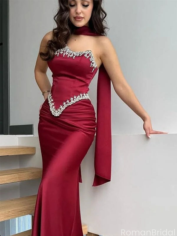 Elegant Burgundy Sweetheart Mermaid Long Prom Dress Ideas, Evening Party Dresses, OLP1608