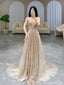 Shiny Gold Spaghetti Strap A-Line Long Prom Dress Ideas, Evening Party Dresses , OLP1242