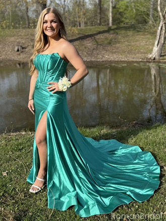 Elegant Green Sweetheart Mermaid Side Slit Long Prom Dress Ideas, Evening Party Dresses, OLP1382
